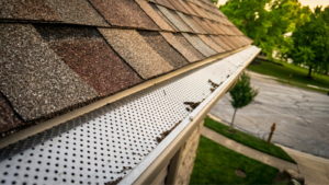 gutter guard maintenance showing clean gutter guards protecting a home from debris